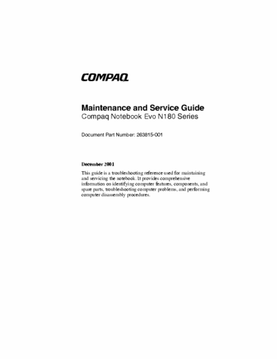 COMPAQ Evo N180 Series Compaq Evo N180 Series service manual